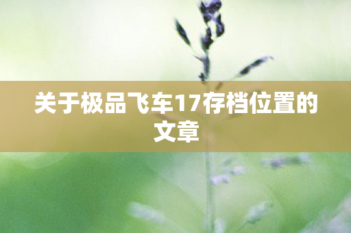 关于极品飞车17存档位置的文章 关于极品飞车17存档位置的文章