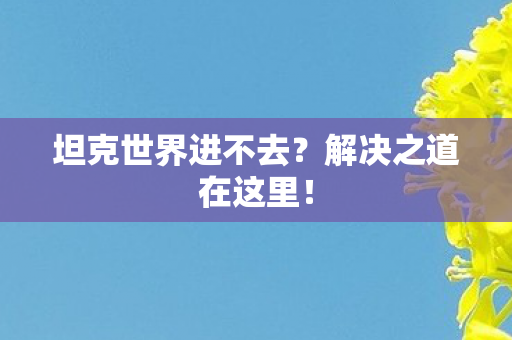 坦克世界进不去？解决之道在这里！