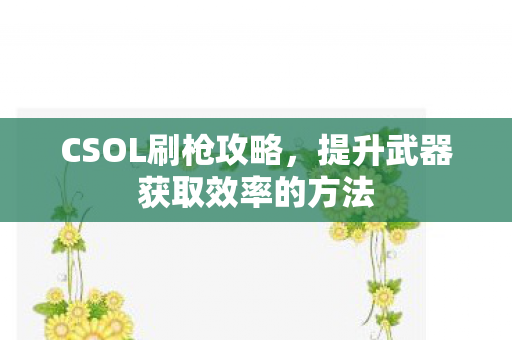 CSOL刷枪攻略，提升武器获取效率的方法