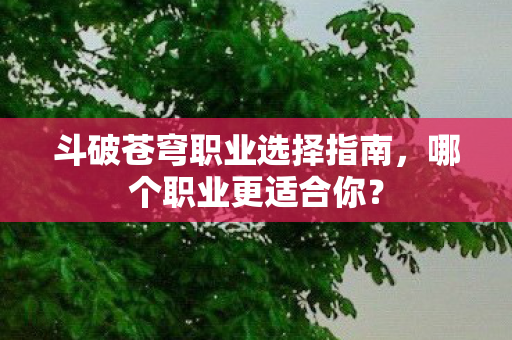 斗破苍穹职业选择指南，哪个职业更适合你？