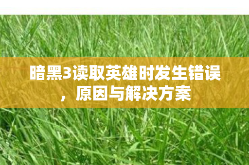 暗黑3读取英雄时发生错误，原因与解决方案