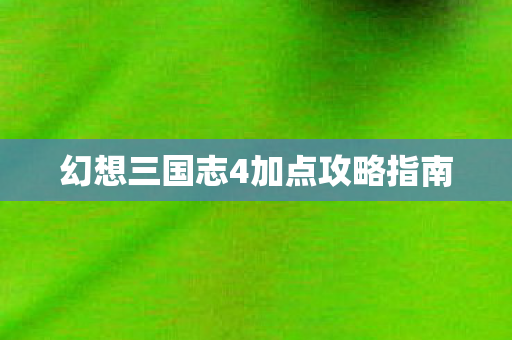 幻想三国志4加点攻略指南