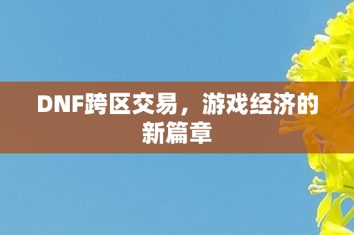 DNF跨区交易，游戏经济的新篇章