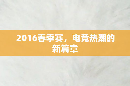 2016春季赛，电竞热潮的新篇章