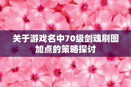 关于游戏名中70级剑魂刷图加点的策略探讨 关于游戏名中70级剑魂刷图加点的策略探讨