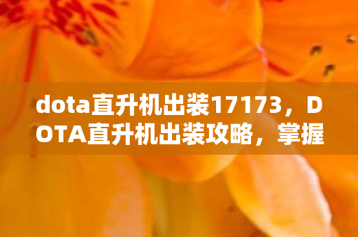 dota直升机出装17173，DOTA直升机出装攻略，掌握这些装备让你成为战场霸主！