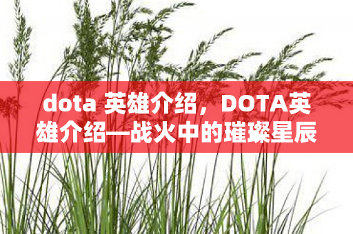 dota 英雄介绍，DOTA英雄介绍—战火中的璀璨星辰