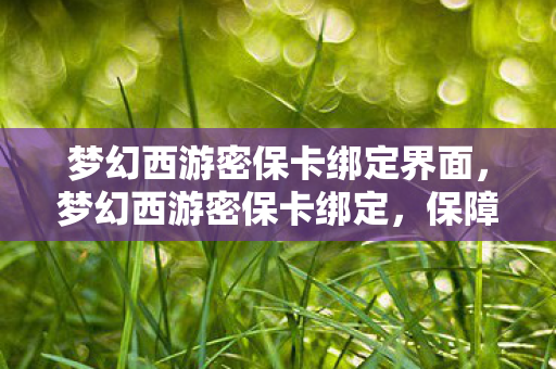 梦幻西游密保卡绑定界面，梦幻西游密保卡绑定，保障账号安全的重要步骤