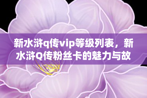 新水浒q传vip等级列表，新水浒Q传粉丝卡的魅力与故事