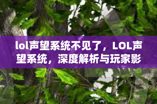 lol声望系统不见了，LOL声望系统，深度解析与玩家影响