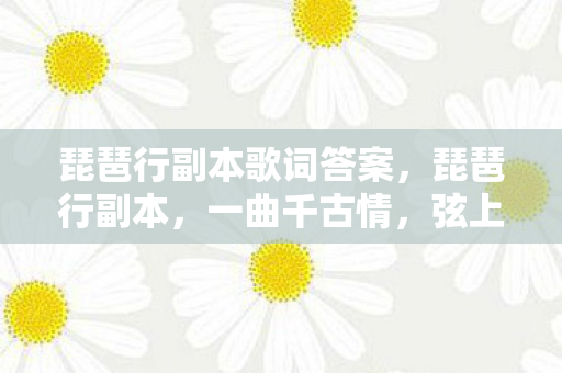 琵琶行副本歌词答案，琵琶行副本，一曲千古情，弦上的诗意人生