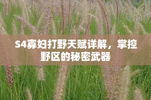 S4寡妇打野天赋详解，掌控野区的秘密武器