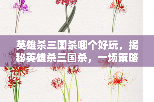 英雄杀三国杀哪个好玩,揭秘英雄杀三国杀,一场策略与智慧的较量 英雄杀三国杀哪个好玩,揭秘英雄杀三国杀,一场策略与智慧的较量