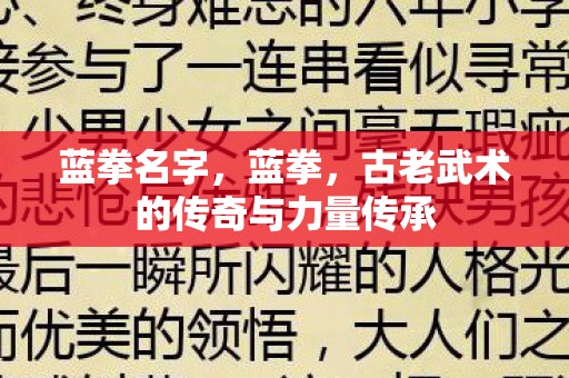 蓝拳名字，蓝拳，古老武术的传奇与力量传承