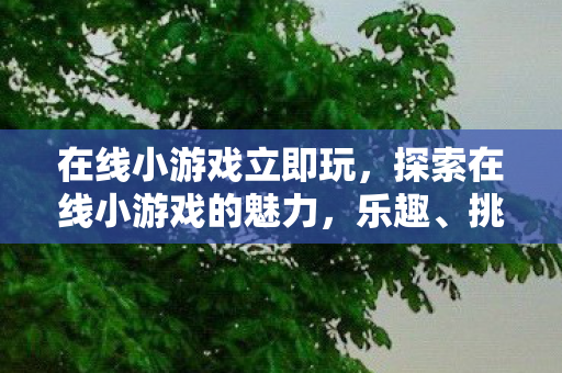 在线小游戏立即玩,探索在线小游戏的魅力,乐趣、挑战与未来趋势 在线小游戏立即玩,探索在线小游戏的魅力,乐趣、挑战与未来趋势