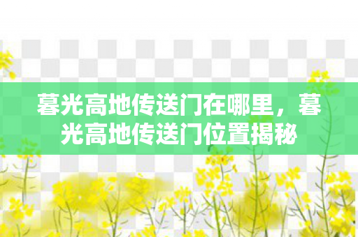 暮光高地传送门在哪里，暮光高地传送门位置揭秘