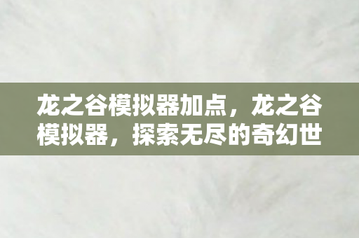 龙之谷模拟器加点，龙之谷模拟器，探索无尽的奇幻世界