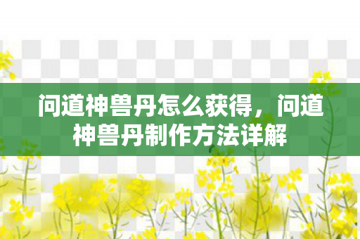 问道神兽丹怎么获得，问道神兽丹制作方法详解