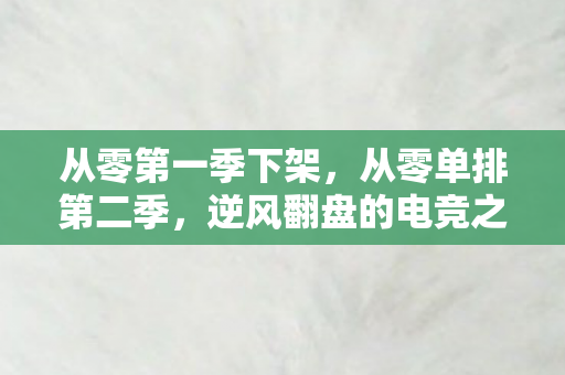 从零第一季下架，从零单排第二季，逆风翻盘的电竞之路