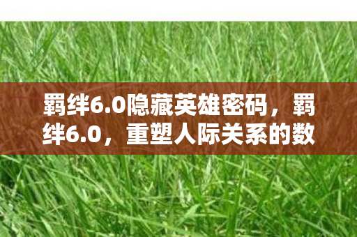 羁绊6.0隐藏英雄密码，羁绊6.0，重塑人际关系的数字纽带