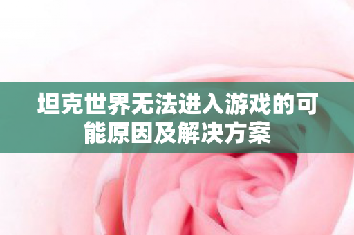 坦克世界无法进入游戏的可能原因及解决方案