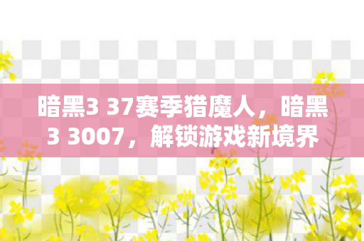 暗黑3 37赛季猎魔人，暗黑3 3007，解锁游戏新境界的密钥