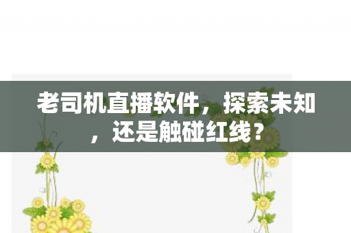 老司机直播软件，探索未知，还是触碰红线？