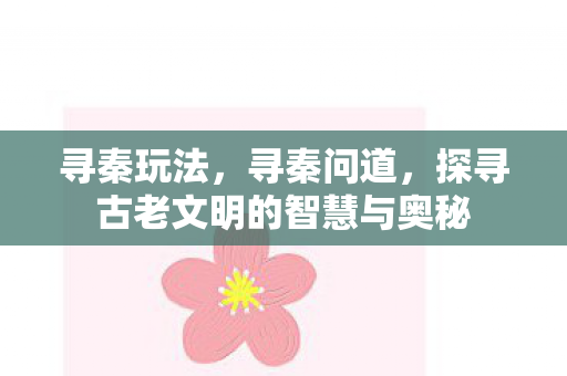 寻秦玩法，寻秦问道，探寻古老文明的智慧与奥秘