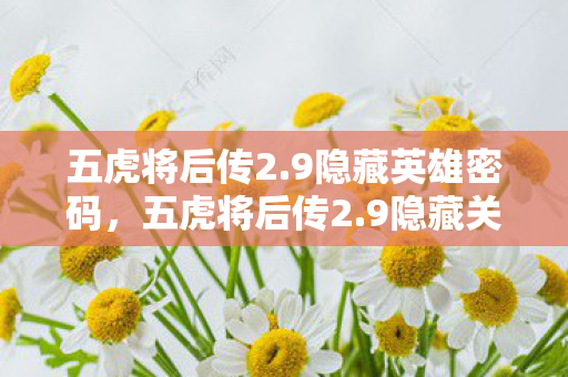 五虎将后传2.9隐藏英雄密码，五虎将后传2.9隐藏关卡全揭秘