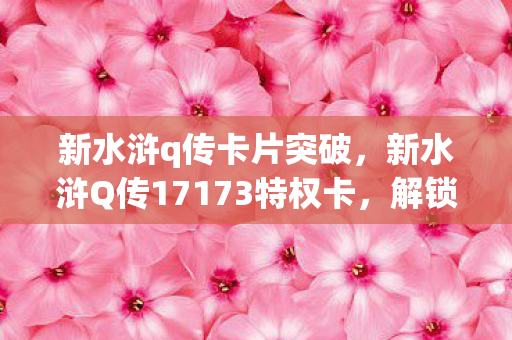 新水浒q传卡片突破，新水浒Q传17173特权卡，解锁专属福利，畅游水浒世界