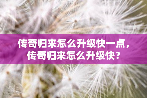 传奇归来怎么升级快一点，传奇归来怎么升级快？