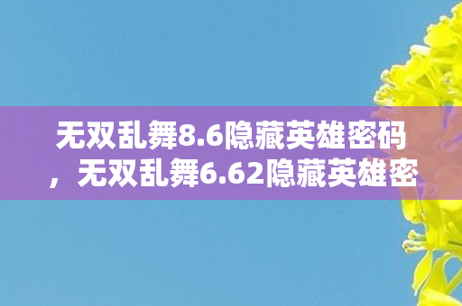 无双乱舞8.6隐藏英雄密码，无双乱舞6.62隐藏英雄密码揭秘