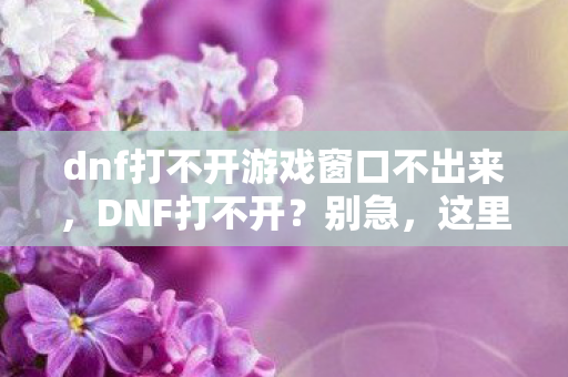 dnf打不开游戏窗口不出来，DNF打不开？别急，这里有解决办法！