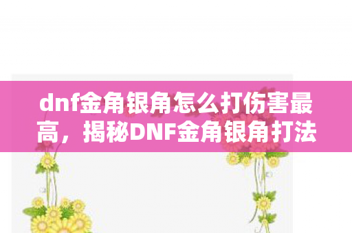 dnf金角银角怎么打伤害最高，揭秘DNF金角银角打法，掌握技巧，轻松通关
