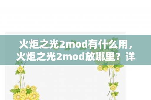 火炬之光2mod有什么用，火炬之光2mod放哪里？详细指南助你轻松安装