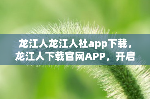 龙江人龙江人社app下载，龙江人下载官网APP，开启智慧生活新篇章