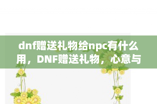 dnf赠送礼物给npc有什么用，DNF赠送礼物，心意与祝福的传递