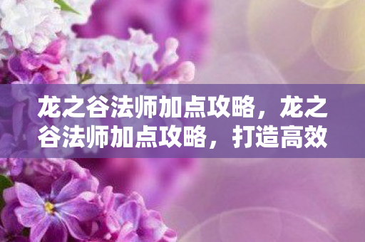 龙之谷法师加点攻略，龙之谷法师加点攻略，打造高效战斗法师