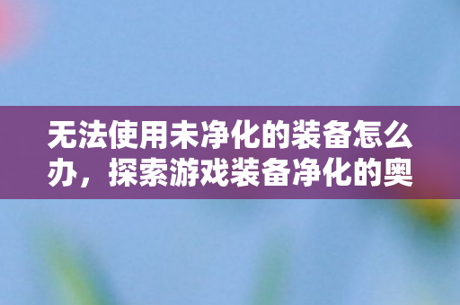 无法使用未净化的装备怎么办，探索游戏装备净化的奥秘，提升战力与保持平衡的双重挑战