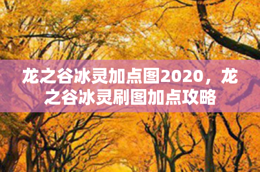 龙之谷冰灵加点图2020，龙之谷冰灵刷图加点攻略