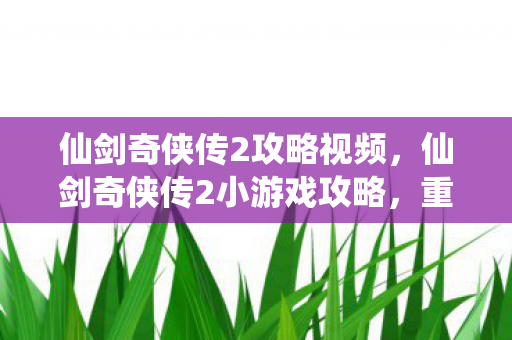仙剑奇侠传2攻略视频，仙剑奇侠传2小游戏攻略，重温经典，掌握技巧