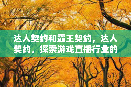 达人契约和霸王契约,达人契约,探索游戏直播行业的双赢之道 达人契约和霸王契约,达人契约,探索游戏直播行业的双赢之道