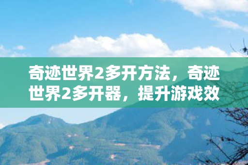 奇迹世界2多开方法，奇迹世界2多开器，提升游戏效率与乐趣的利器