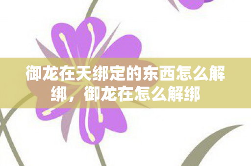 御龙在天绑定的东西怎么解绑，御龙在怎么解绑