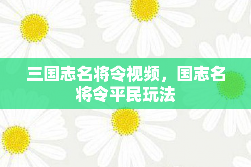 三国志名将令视频，国志名将令平民玩法