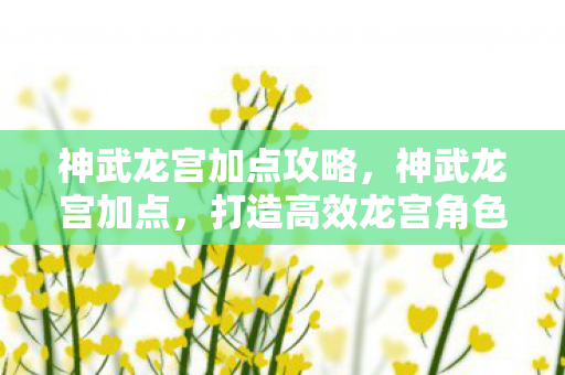 神武龙宫加点攻略，神武龙宫加点，打造高效龙宫角色，提升战斗能力
