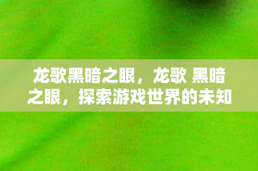 龙歌黑暗之眼，龙歌 黑暗之眼，探索游戏世界的未知之旅
