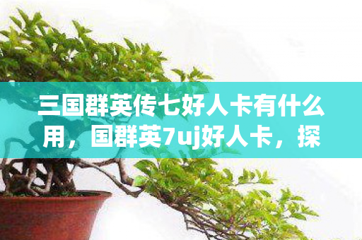 三国群英传七好人卡有什么用，国群英7uj好人卡，探索游戏世界的无限可能