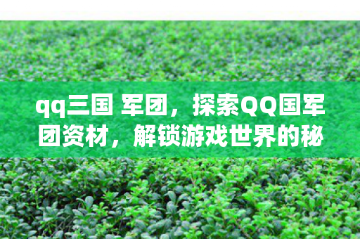 qq三国 军团，探索QQ国军团资材，解锁游戏世界的秘密