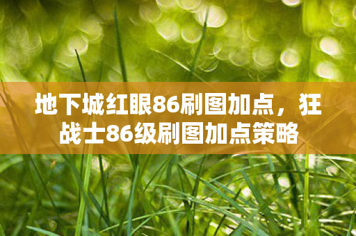 地下城红眼86刷图加点，狂战士86级刷图加点策略